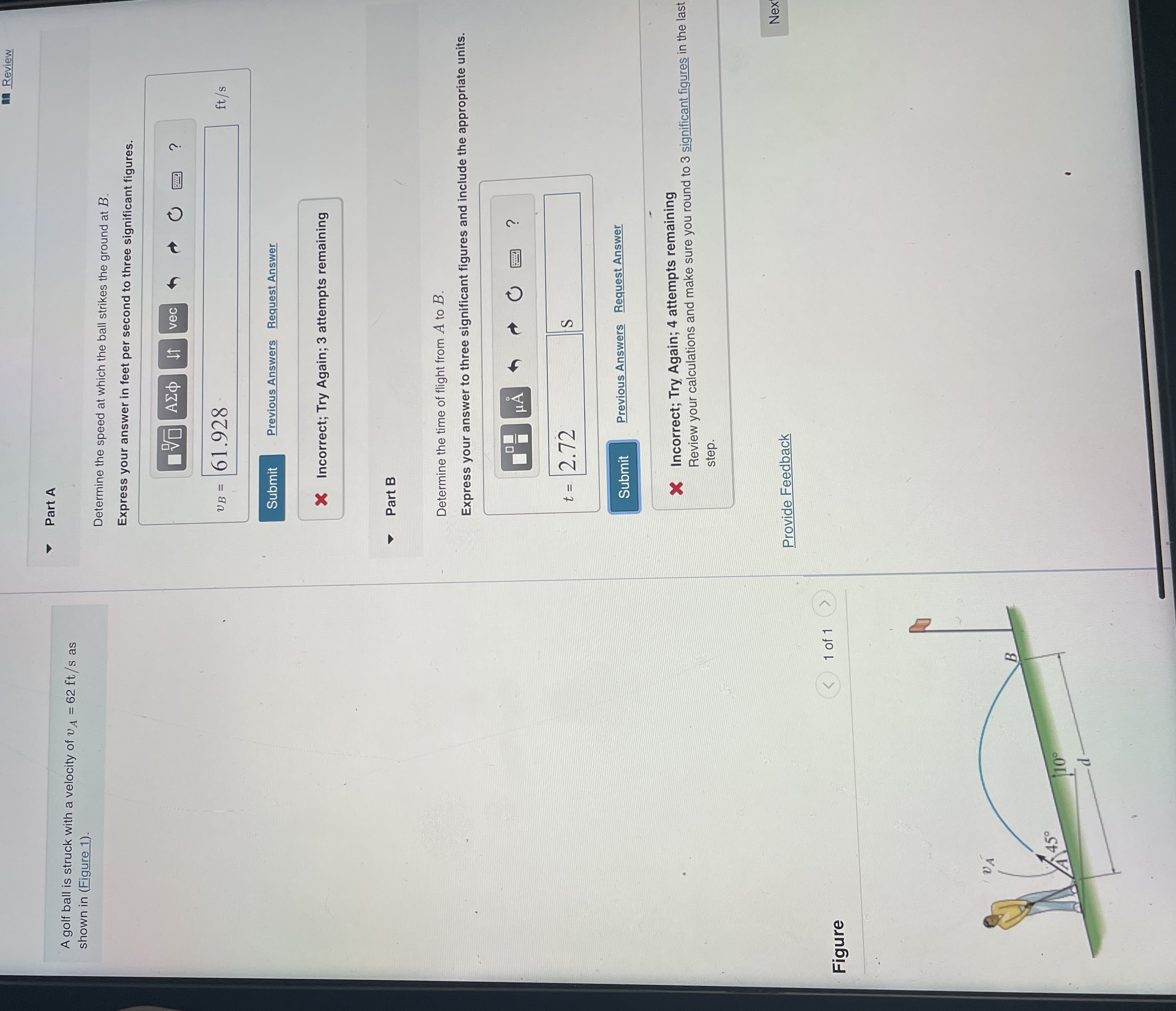 Review A golf ball is struck with a velocity of v