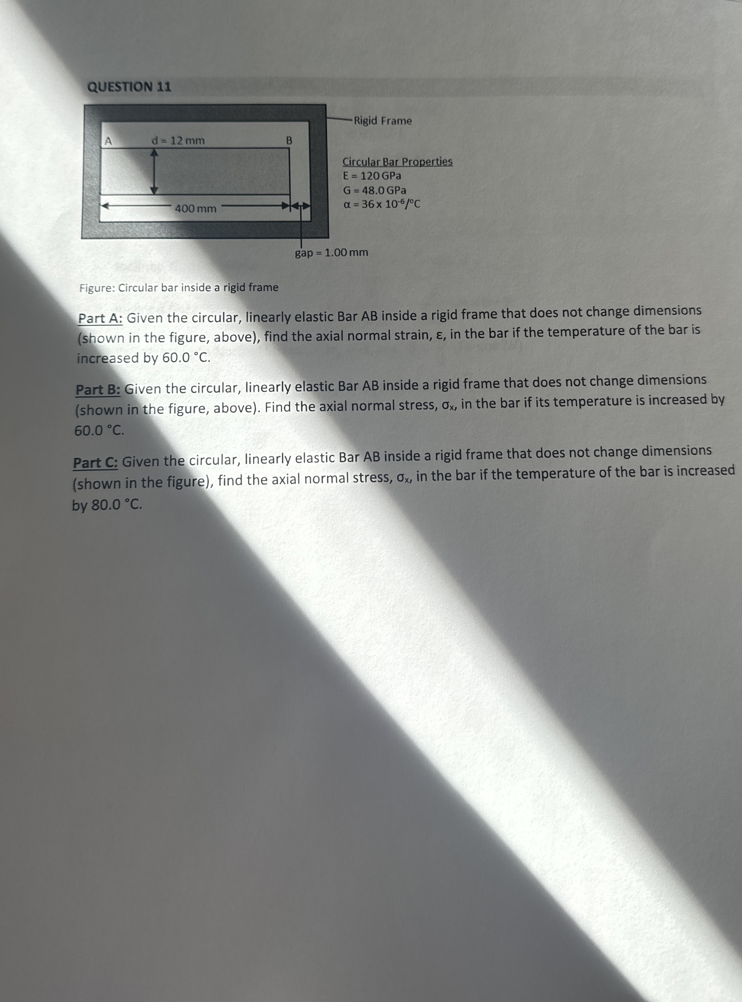 Figure: Circular bar inside a rigid frame Part A:
