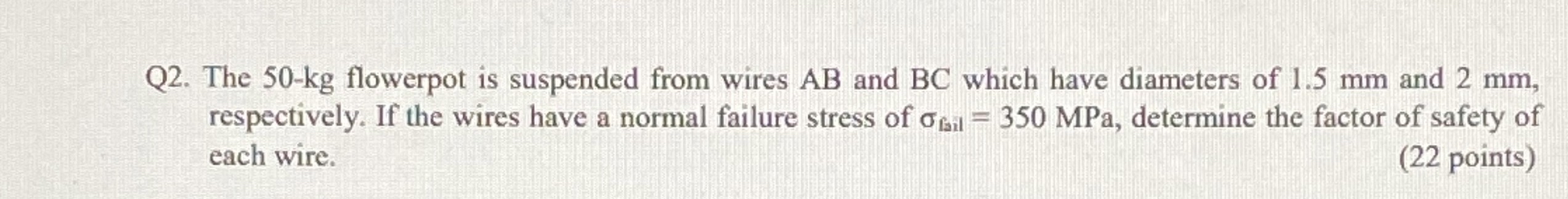 Q 2 . The 5 0 - k g flowerpot is suspended from