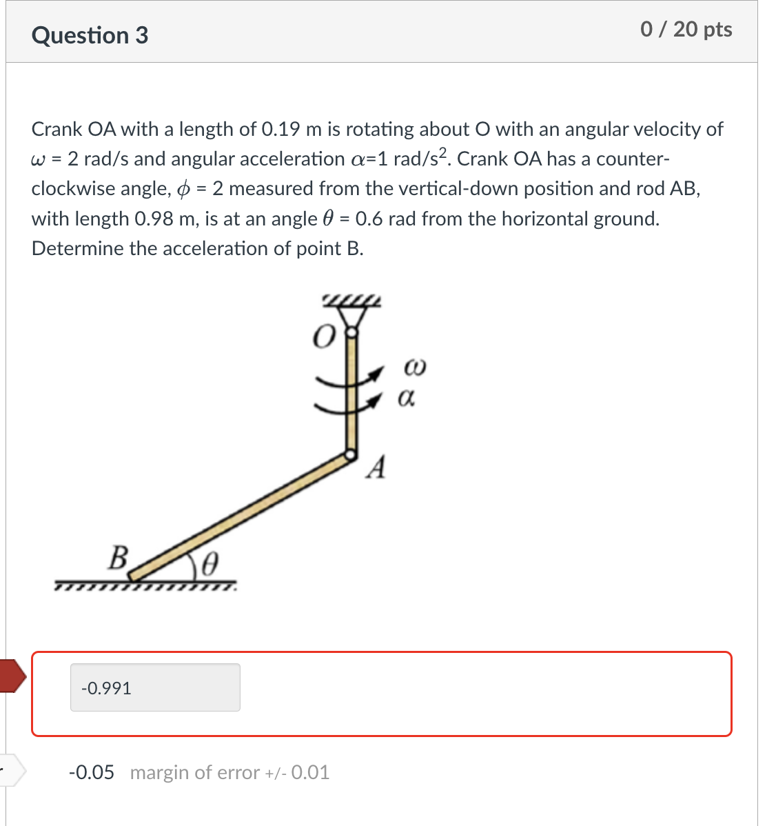 Question 3 Crank OA with a length of 0 . 1 9 m is