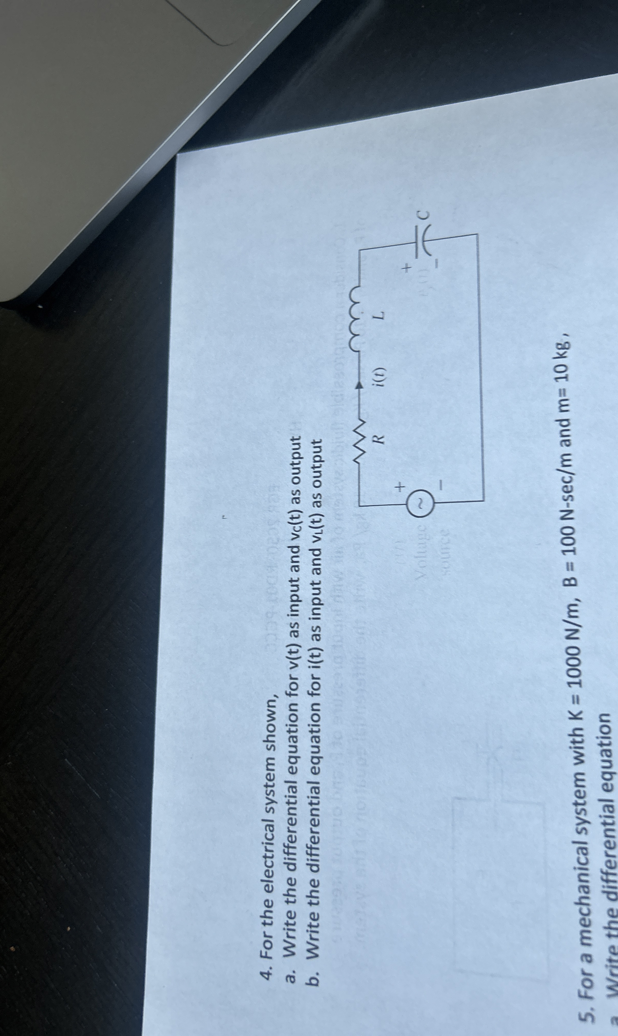 For the electrical system shown, a . Write the