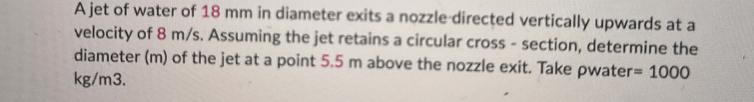 A jet of water of 1 8 mm in diameter exits a