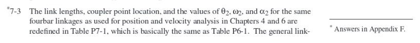 * 7 - 3 The link lengths, coupler point location,