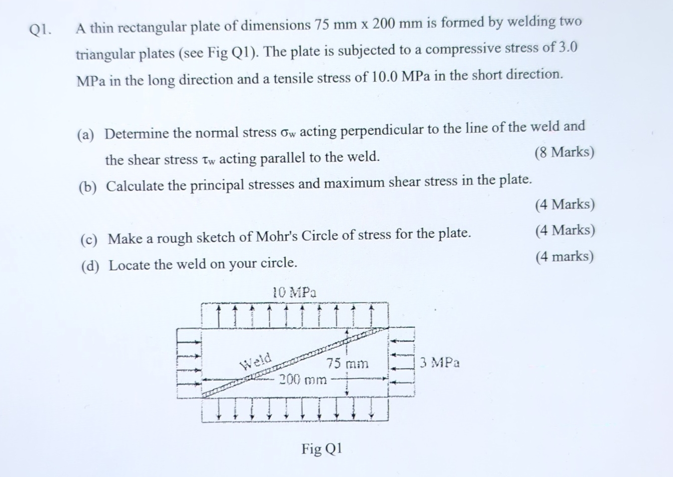Q 1 . A thin rectangular plate of dimensions 7 5