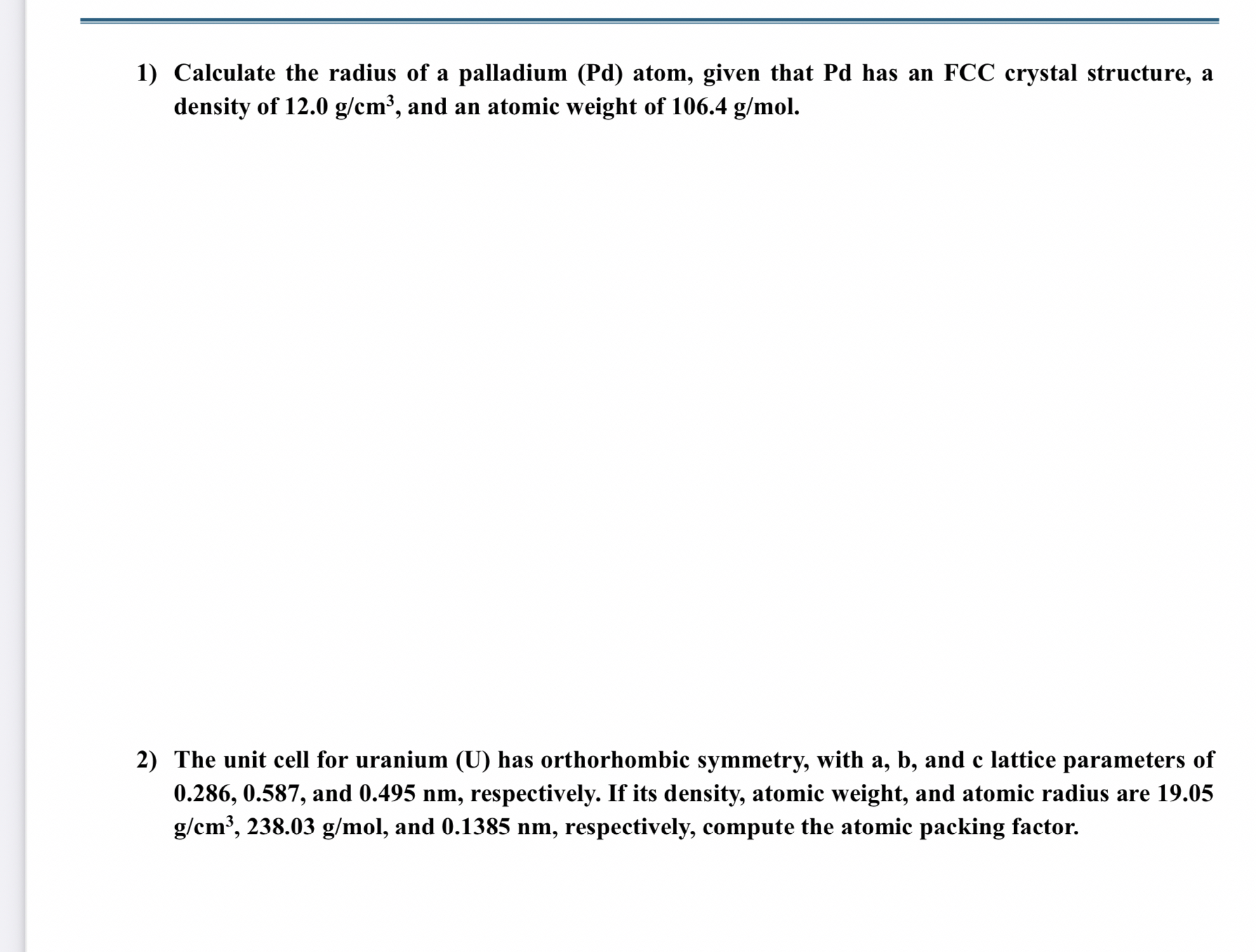 Calculate the radius of a palladium ( Pd ) atom,