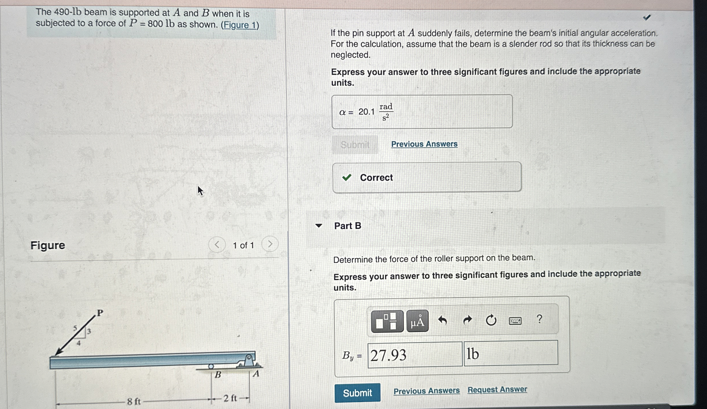 The 4 9 0 - lb beam is supported at A and B when