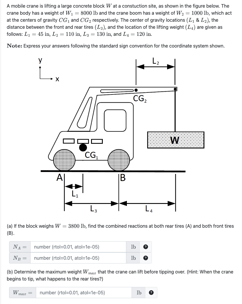 crane body has a weight of W 1 = 8 0 0 0 l b and