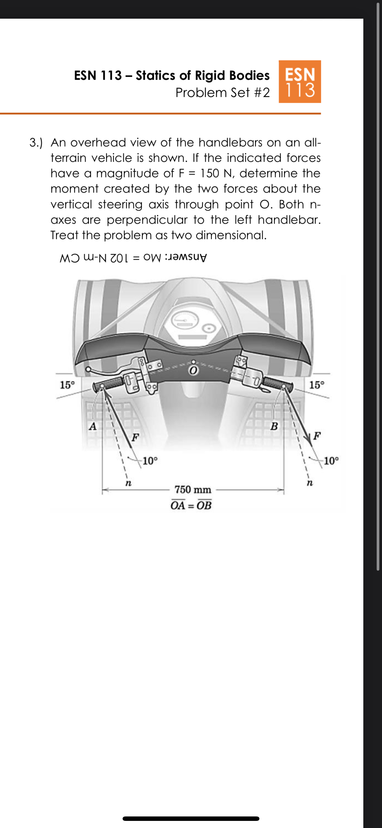 ESN 1 1 3 - Statics of Rigid Bodies Problem Set #