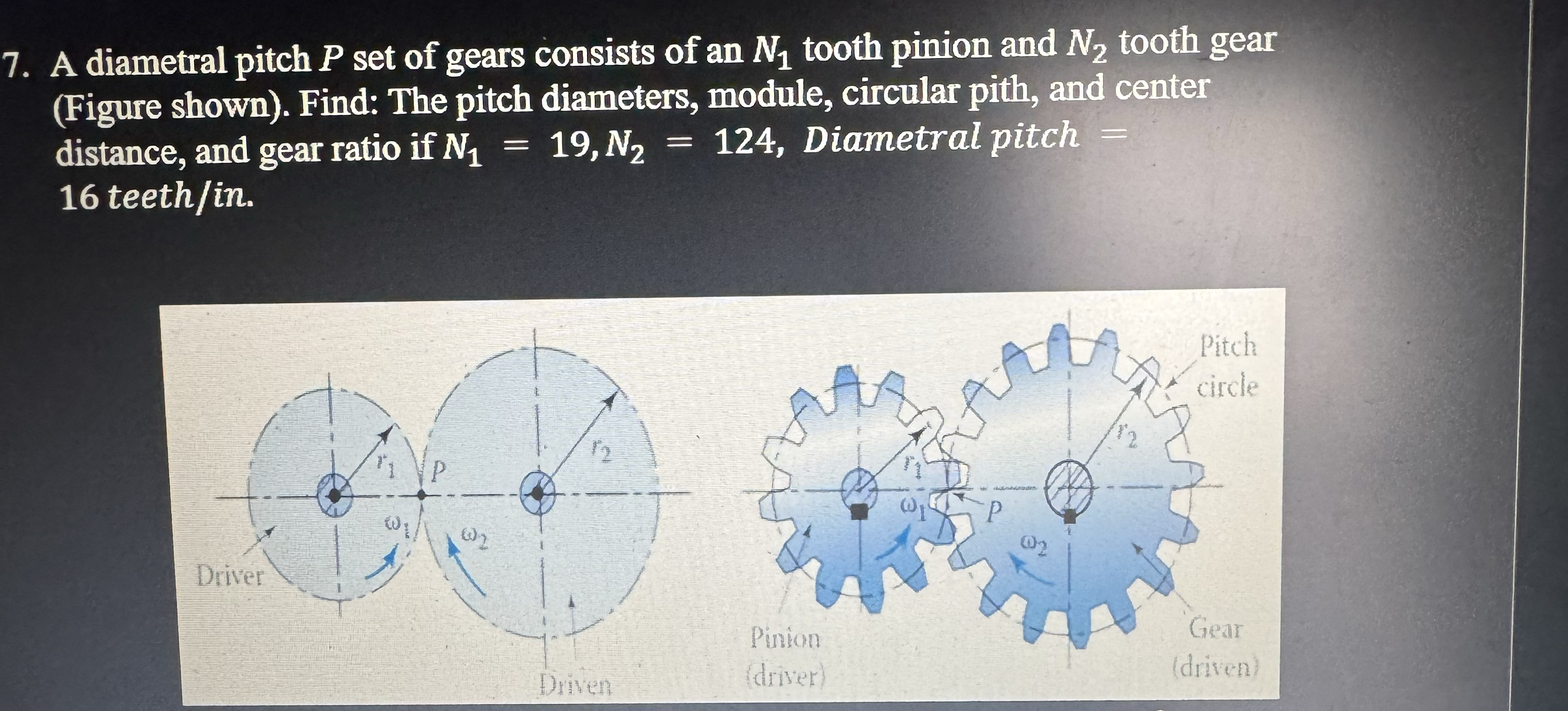 A diametral pitch P set of gears consists of an N