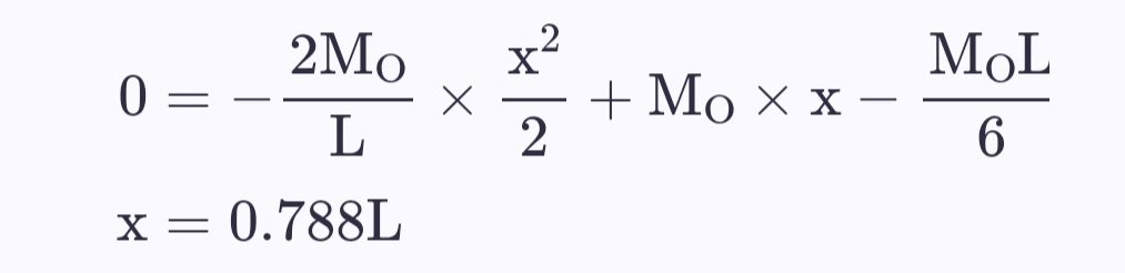 0 = - 2 M O L x 2 2 + M O x - M O L 6 x = 0 . 7 8