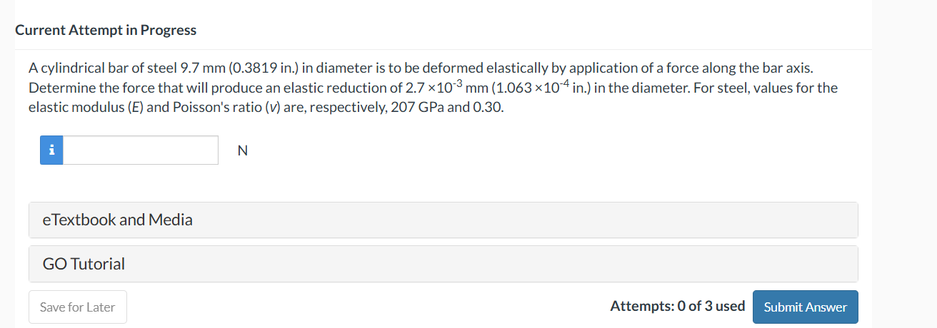 Current Attempt in Progress A cylindrical bar of
