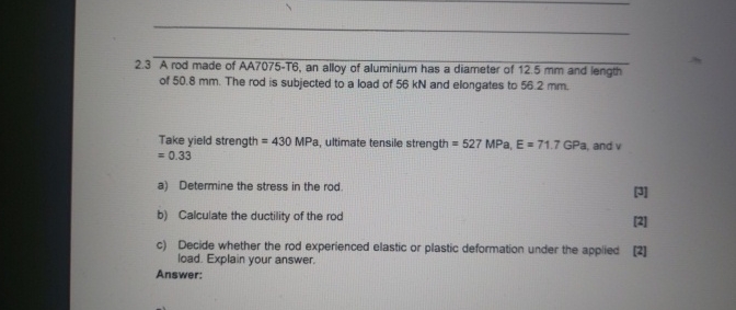 2 . 3 A rod made of AA 7 0 7 5 - T 6 , an alloy