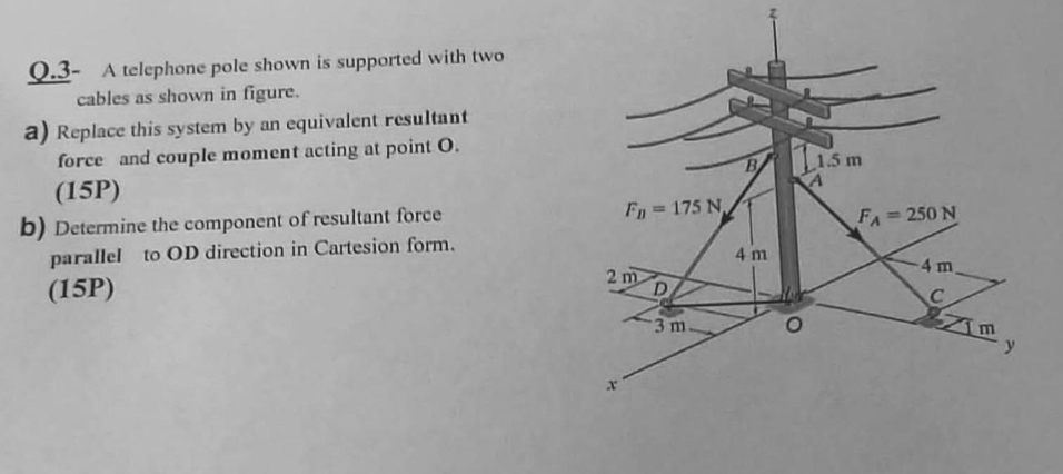 Q . 3 - A telephone pole shown is supported with