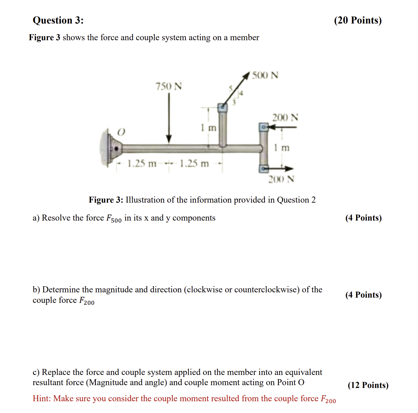 Question 3 : Figure 3 shows the force and couple