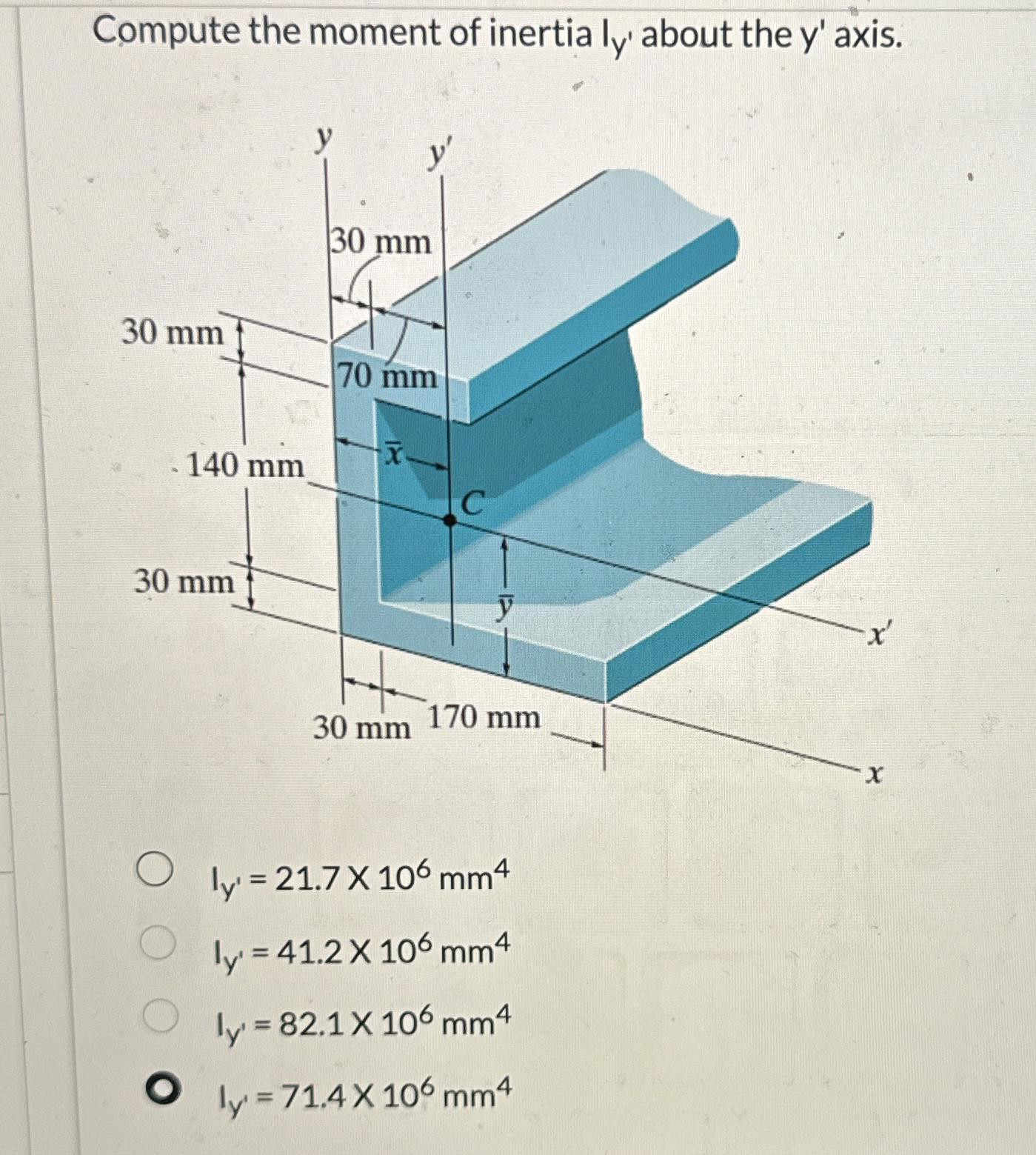 Compute the moment of inertia I ' about the y '