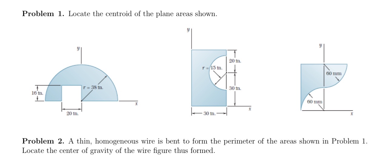 Problem 1 . Locate the centroid of the plane