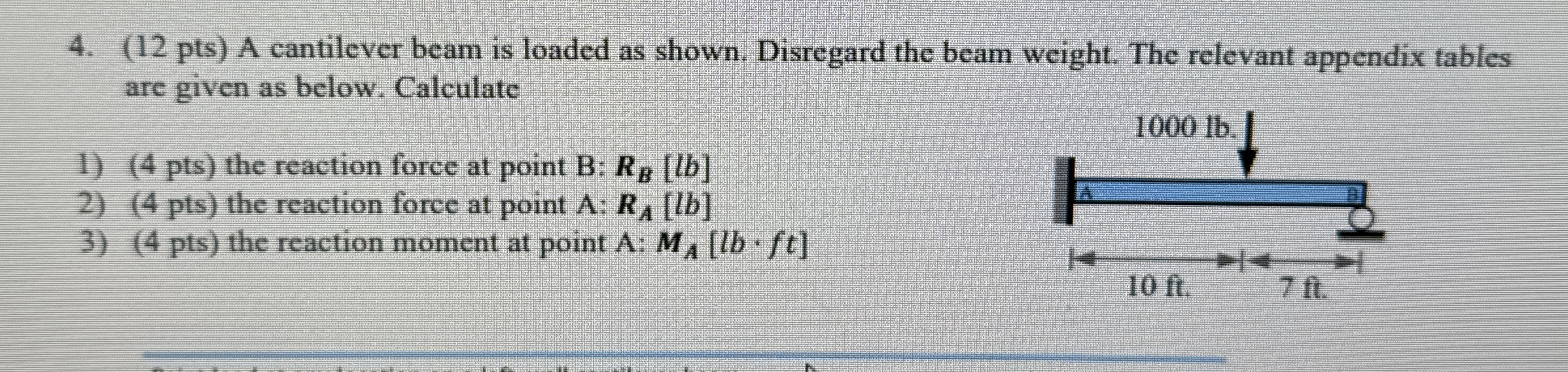 ( 1 2 pts ) A cantilever beam is loaded as shown.