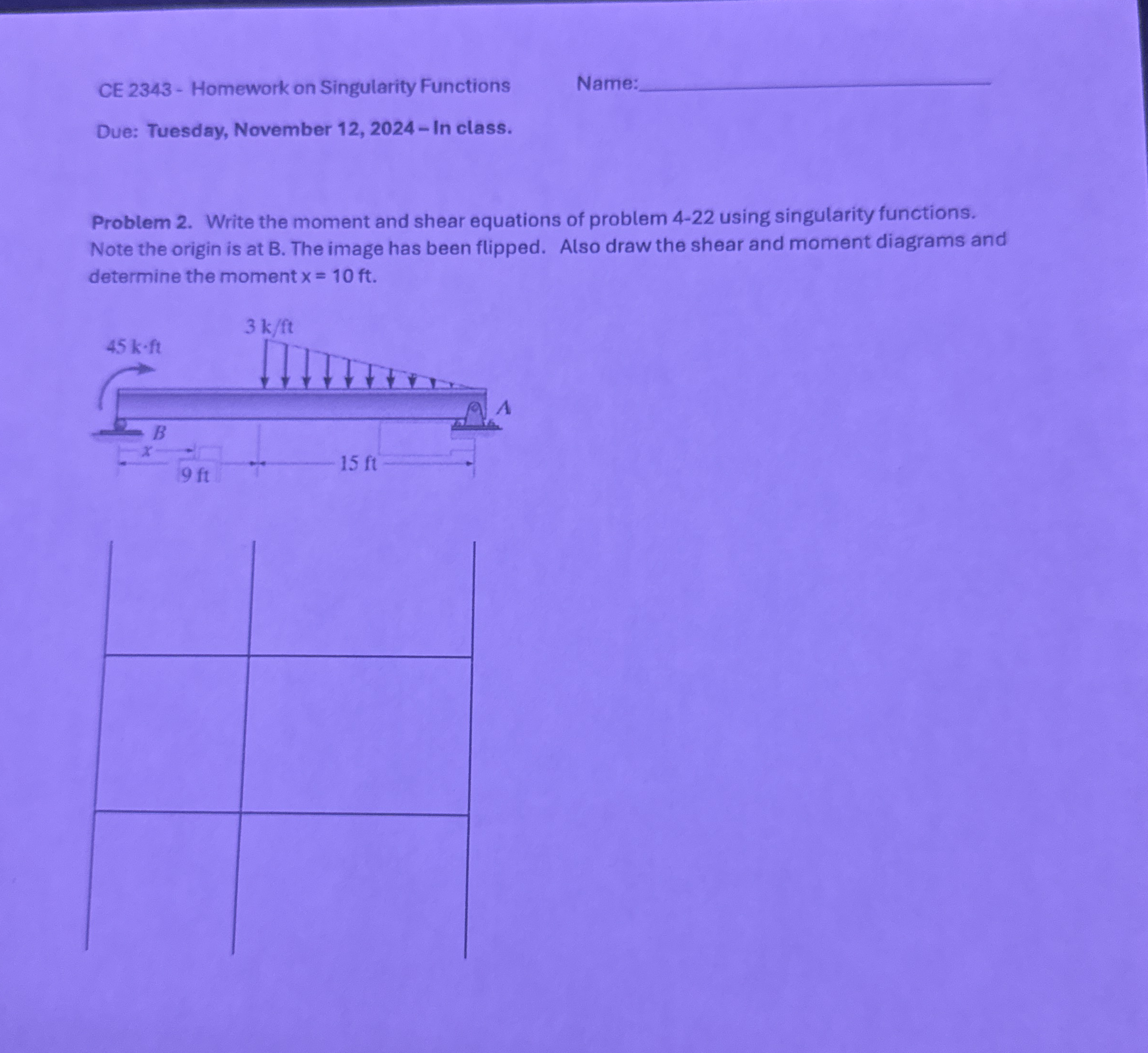 CE 2 3 4 3 - Homework on Singularity Functions