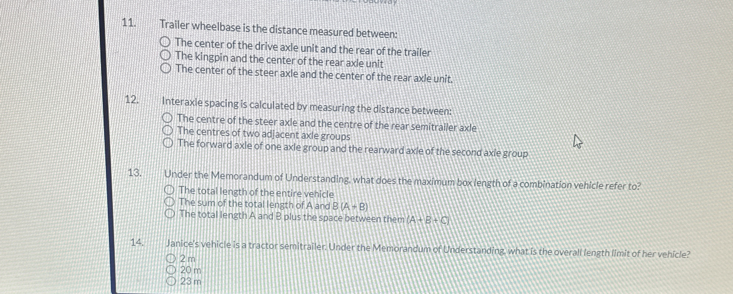 Trailer wheelbase is the distance measured