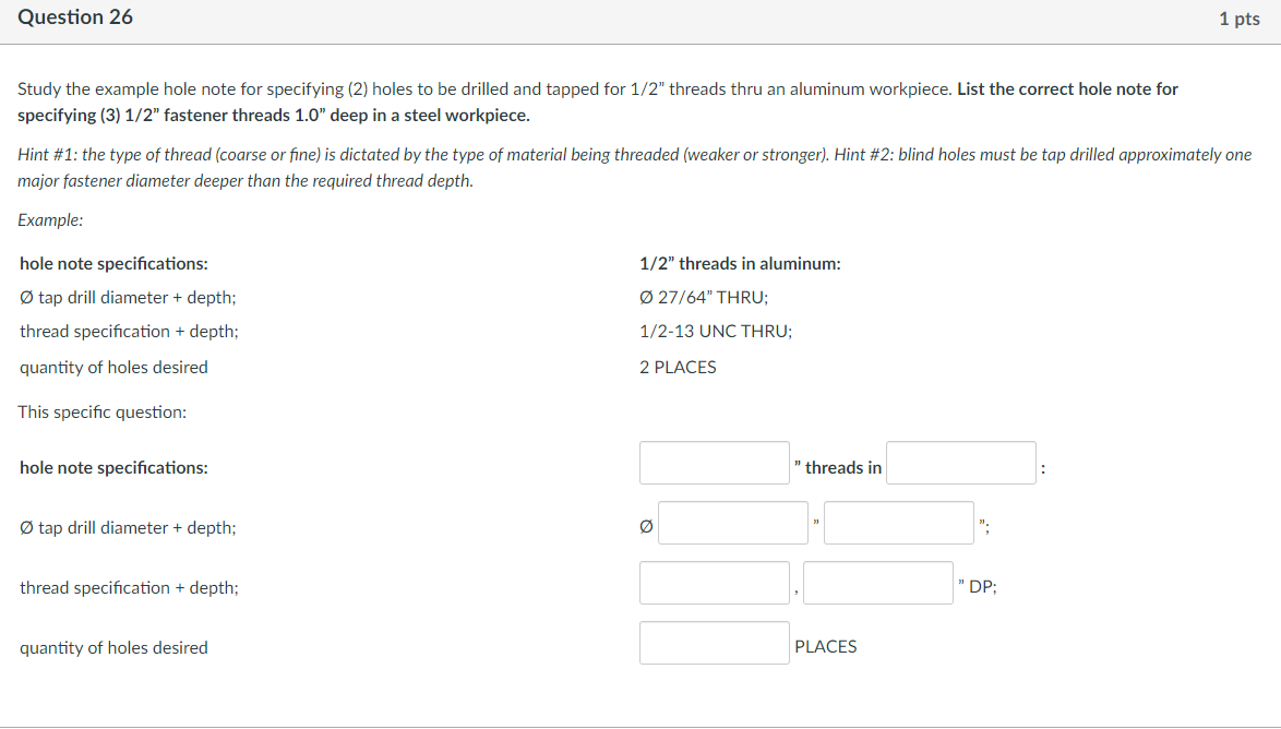 Study the example hole note for specifying ( 2 )