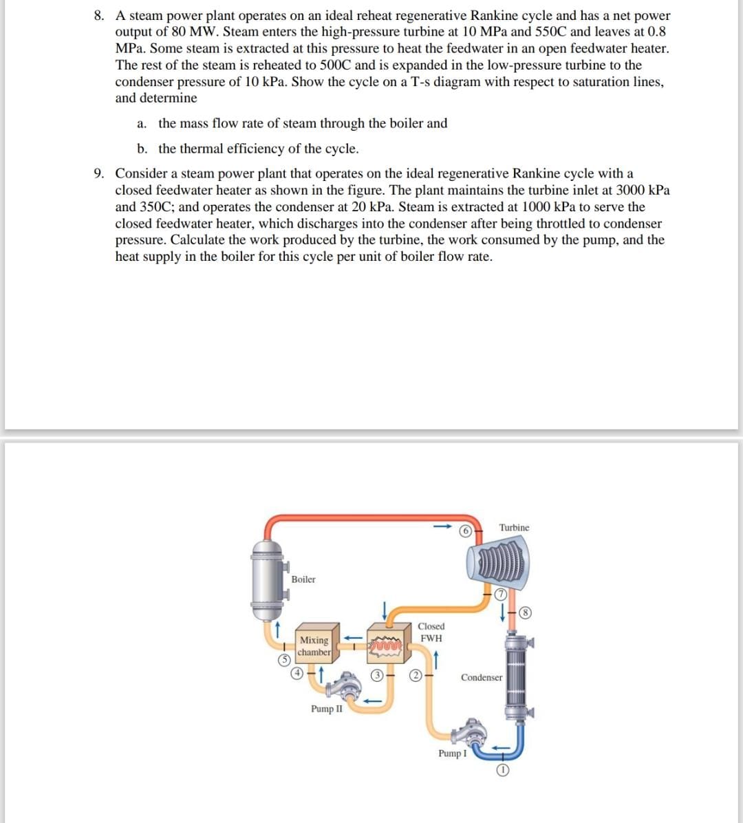 8 . A steam power plant operates on an ideal