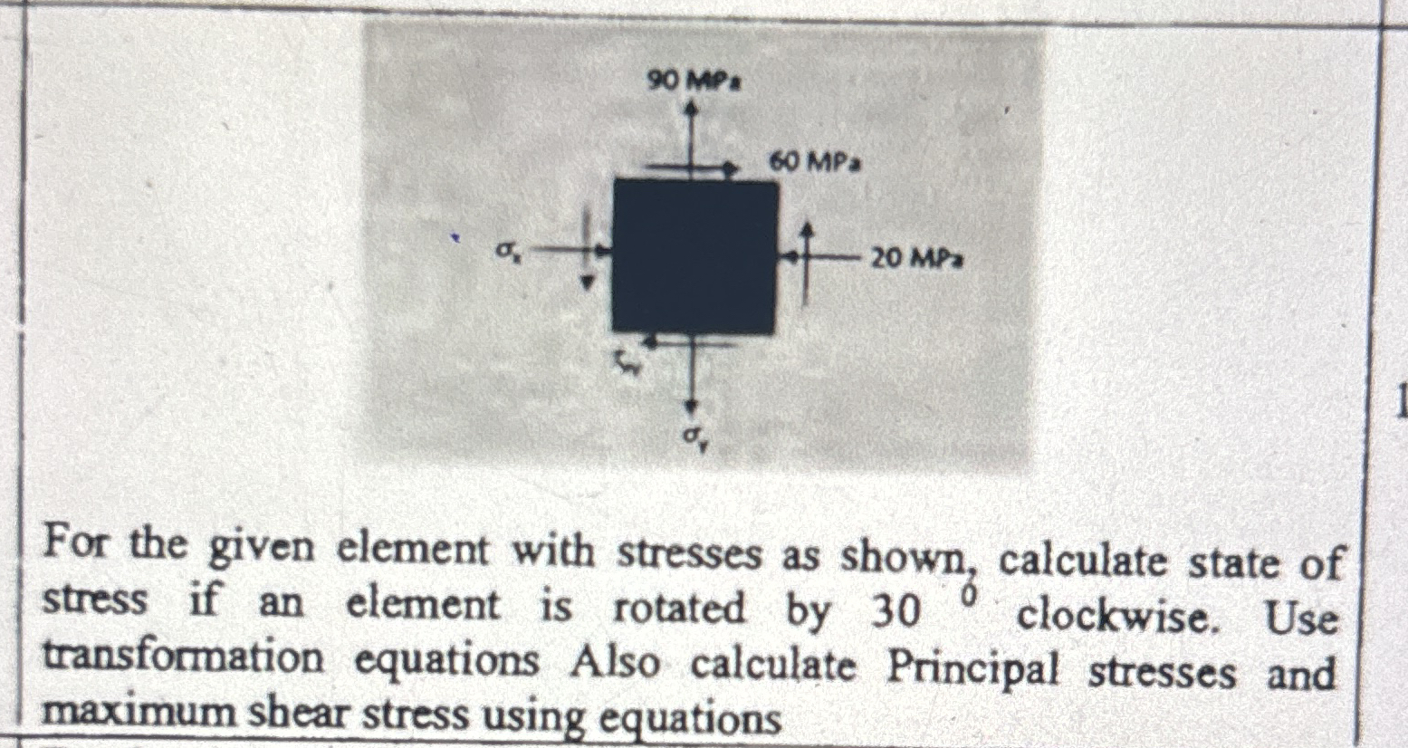 For the given element with stresses as shown,
