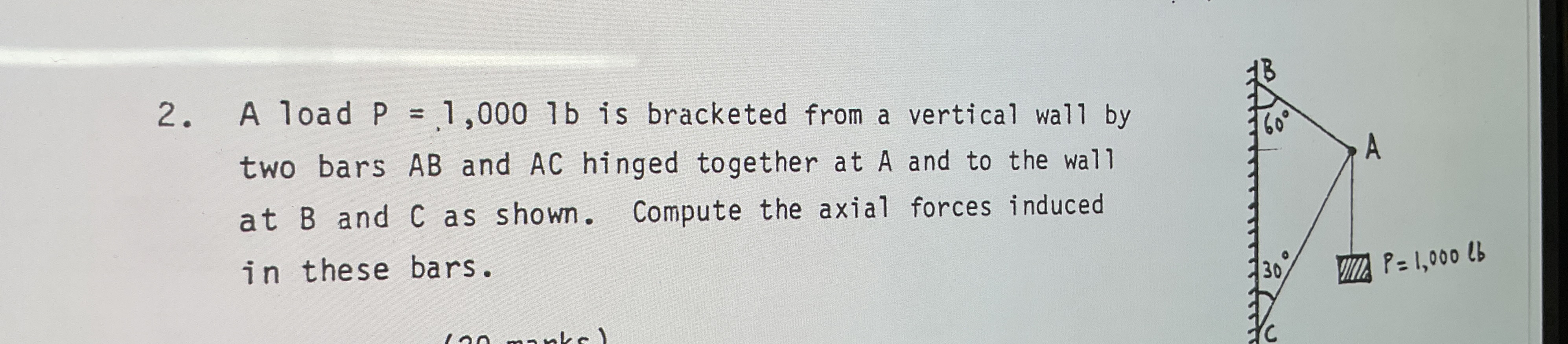 A load P = 1 , 0 0 0 1 l is bracketed from a