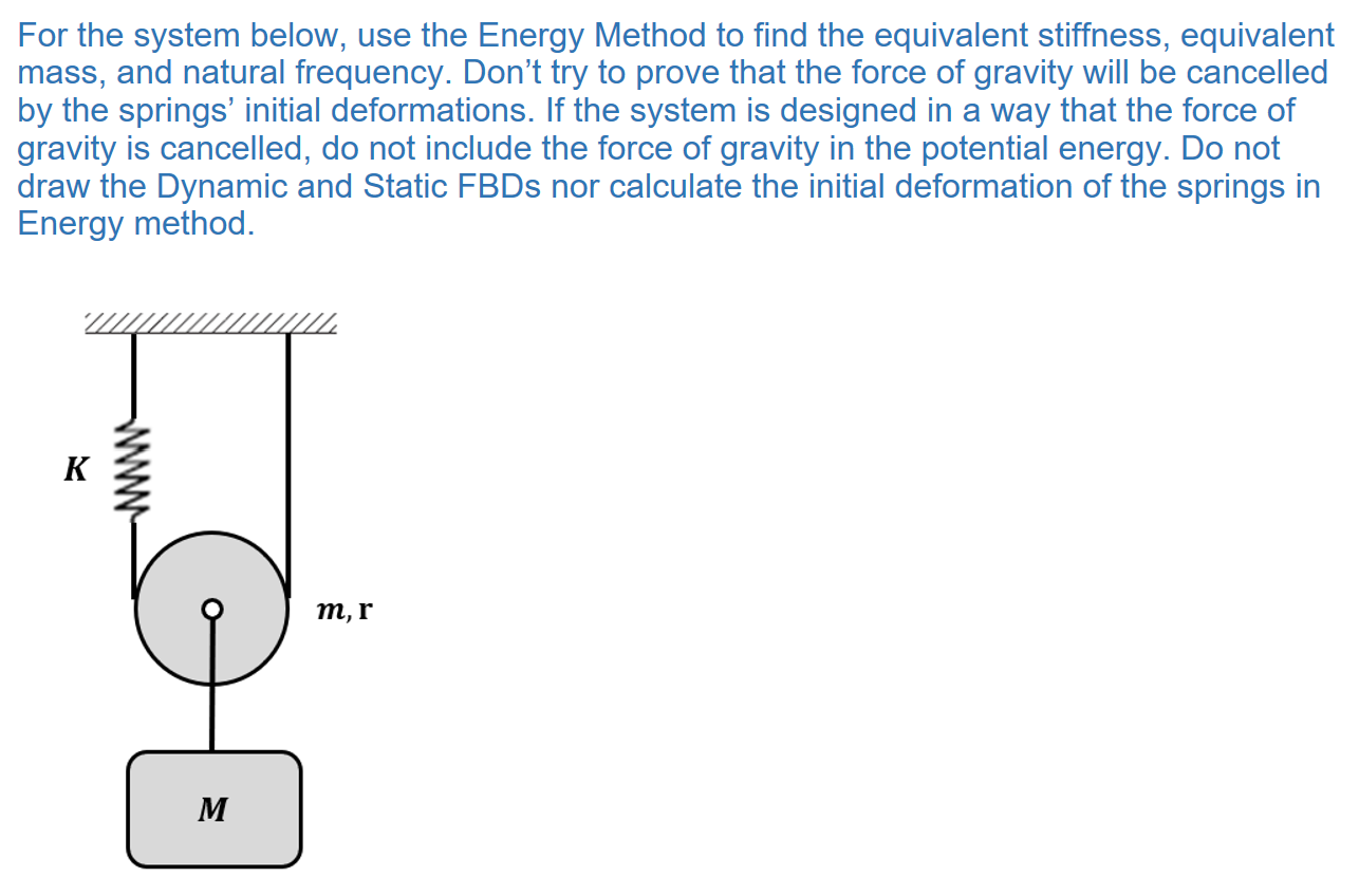 For the system below, use the Energy Method to
