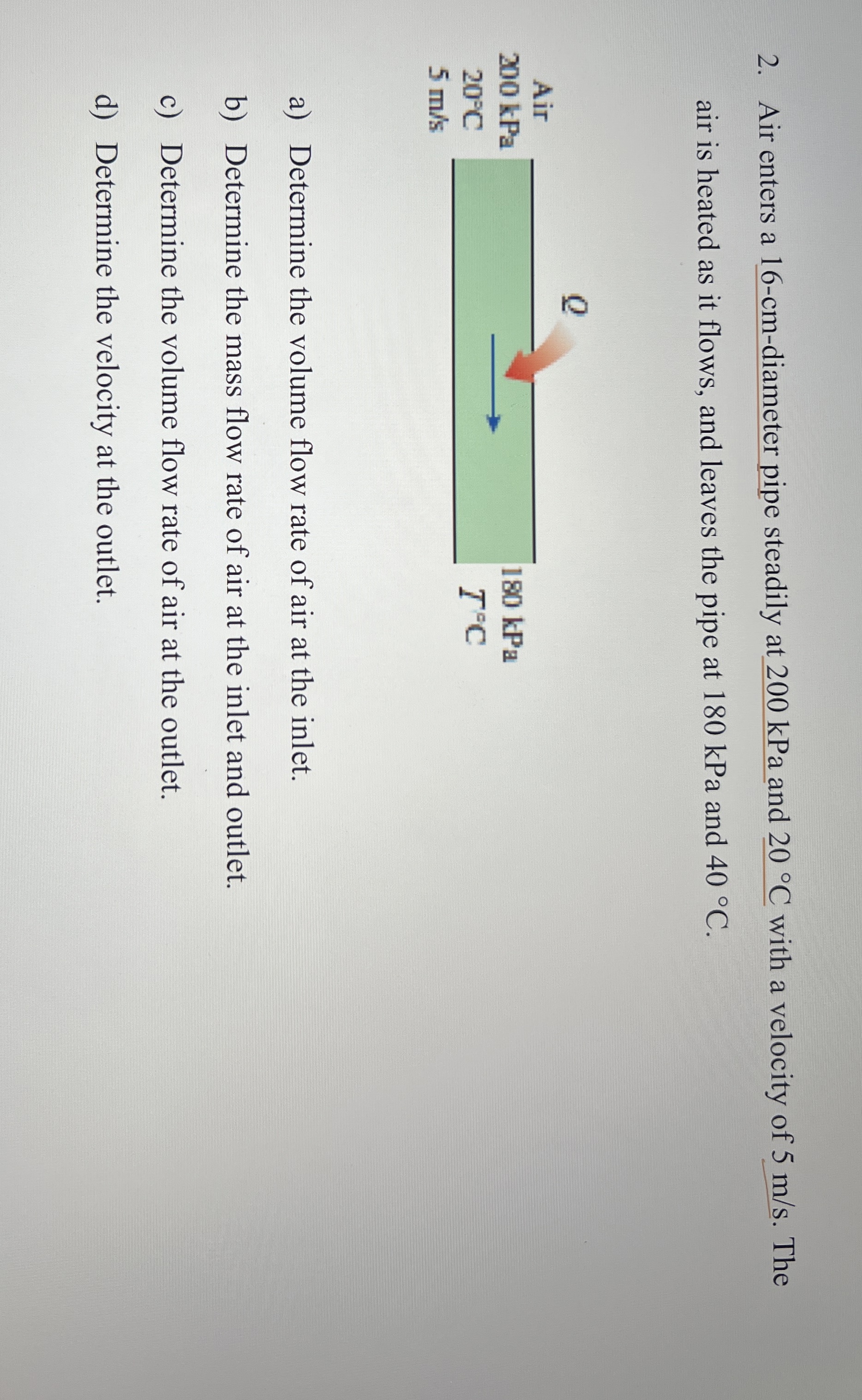 Air enters a 1 6 - cm - diameter pipe steadily at
