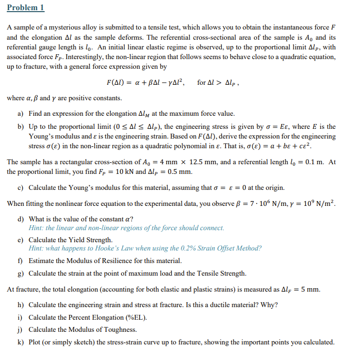 Problem 1 A sample of a mysterious alloy is