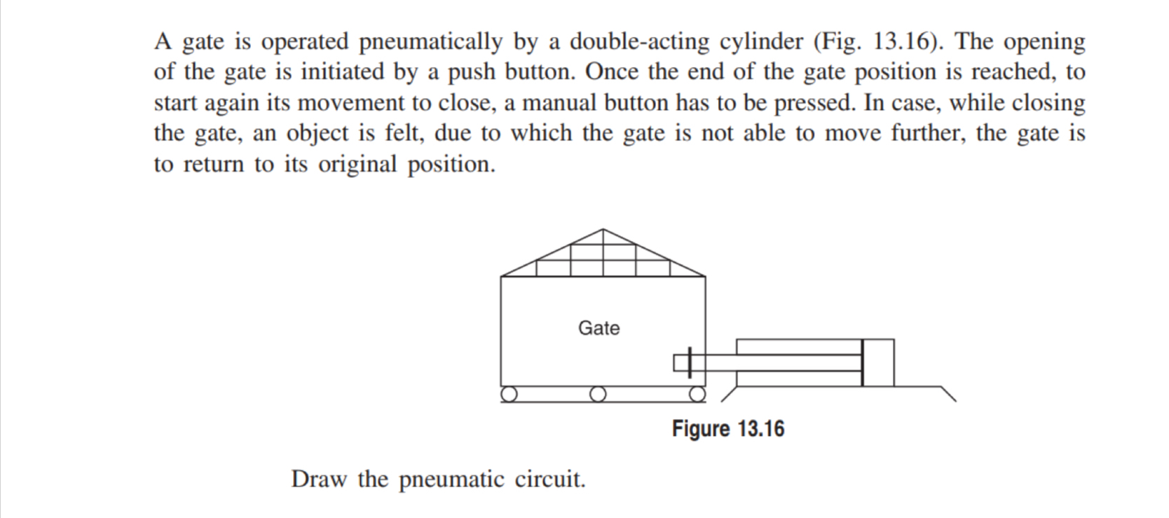 A gate is operated pneumatically by a double -