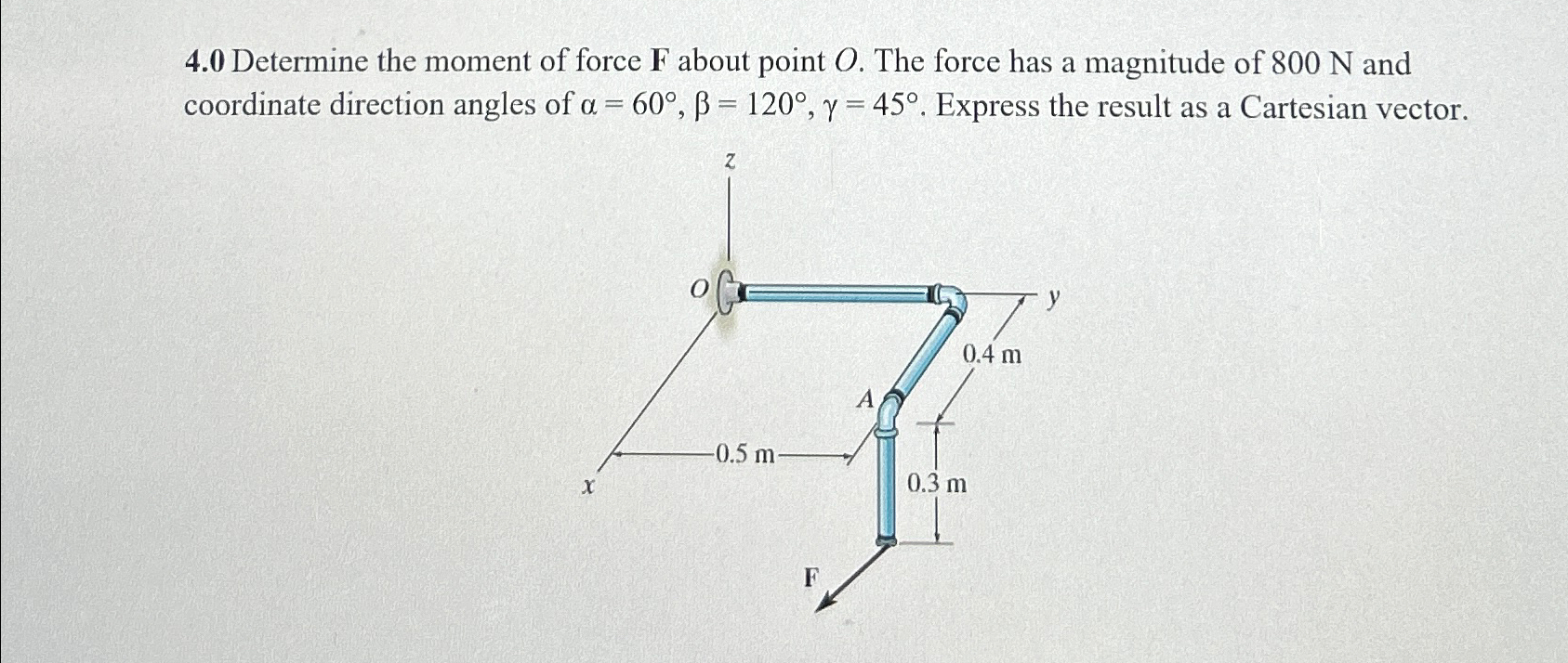 4 . 0 Determine the moment of force F about point