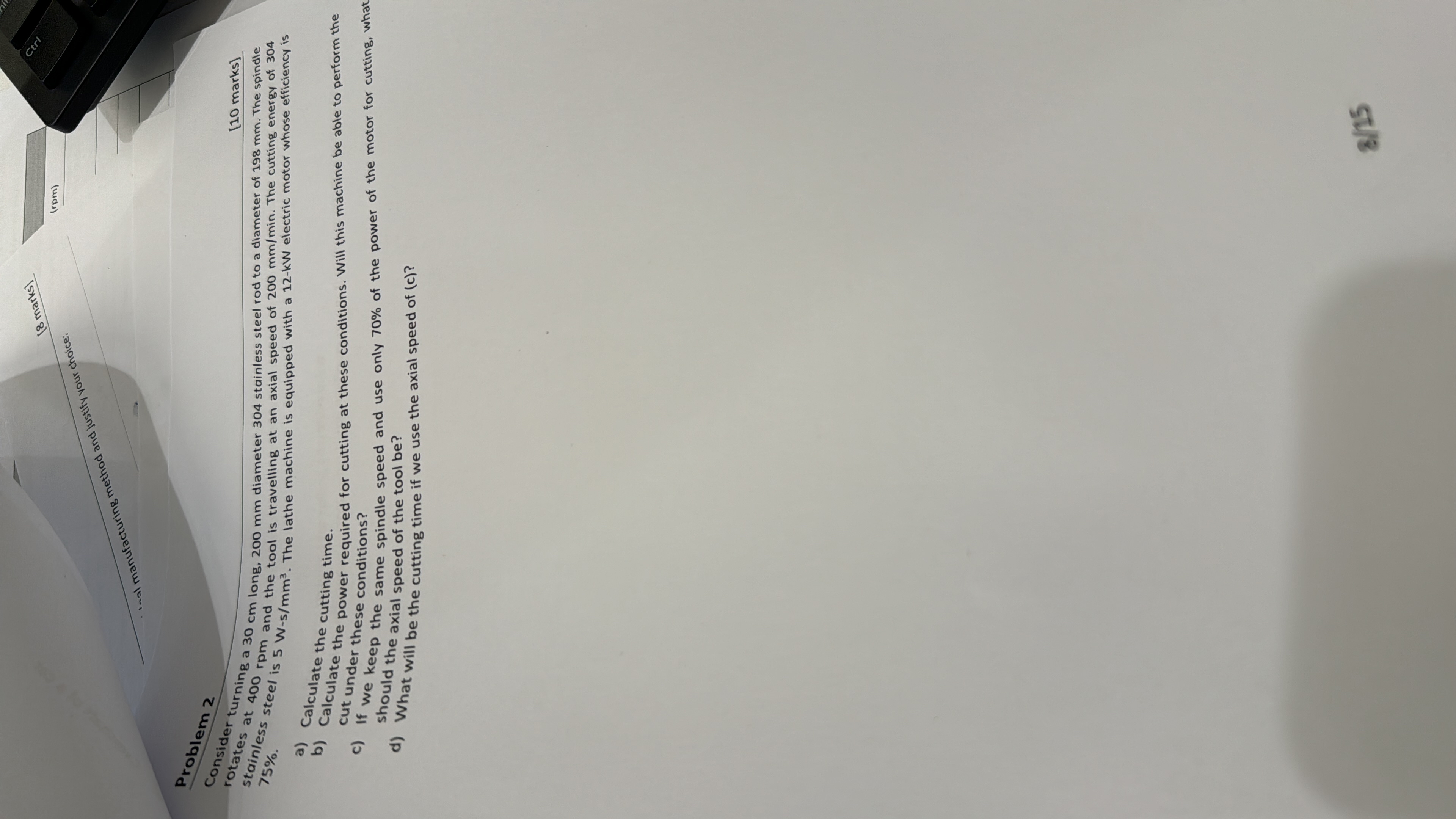 8 marks ) ( rpm ) e m 2 rotates turning a 3 0 cm