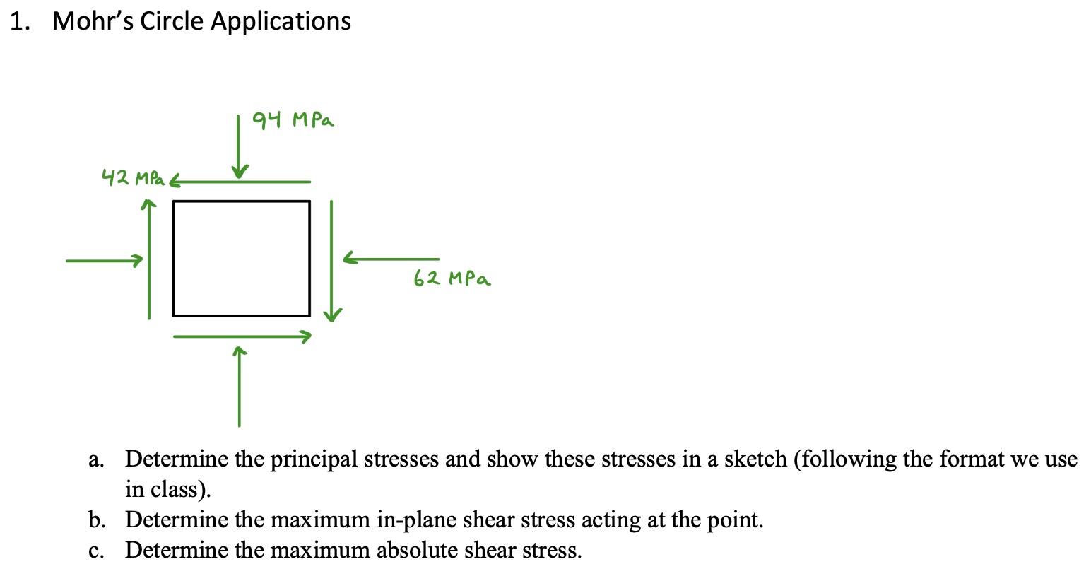 1 . Mohr's Circle Applications I a . Determine