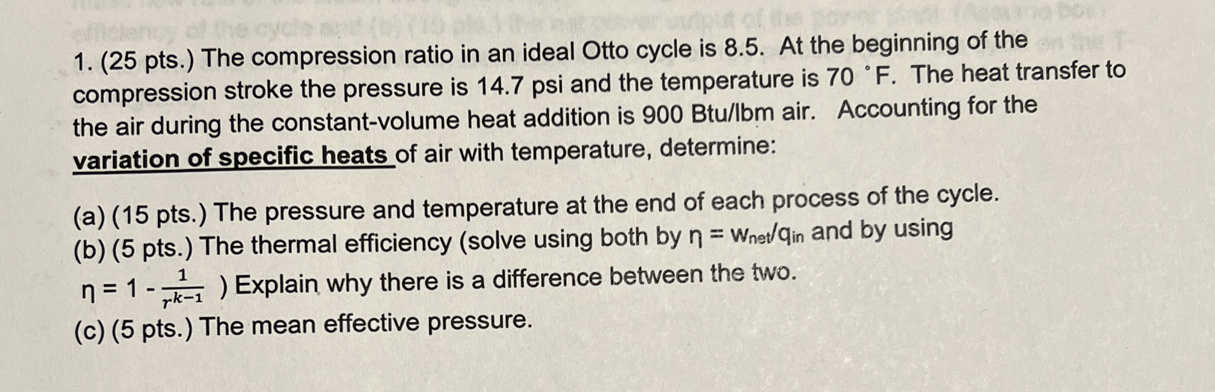 ( 2 5 pts . ) The compression ratio in an ideal