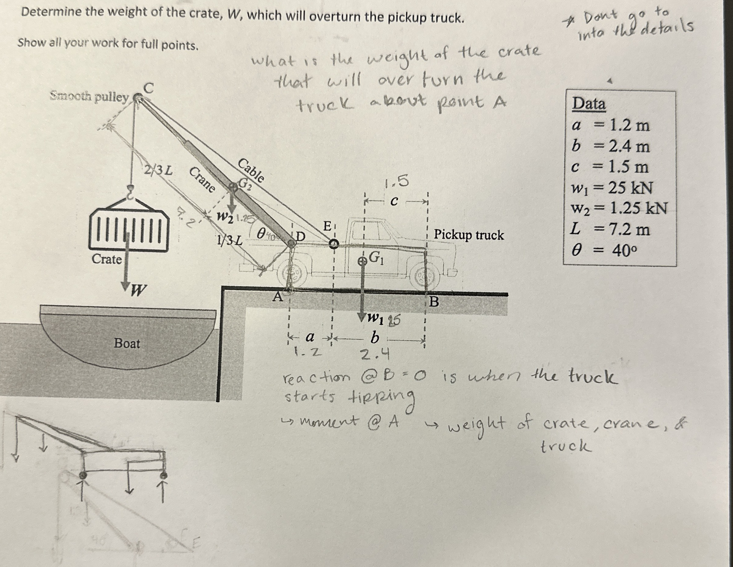 Determine the weight of the crate, W , which will