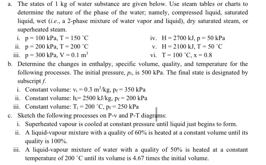a . The states of 1 kg of water substance are