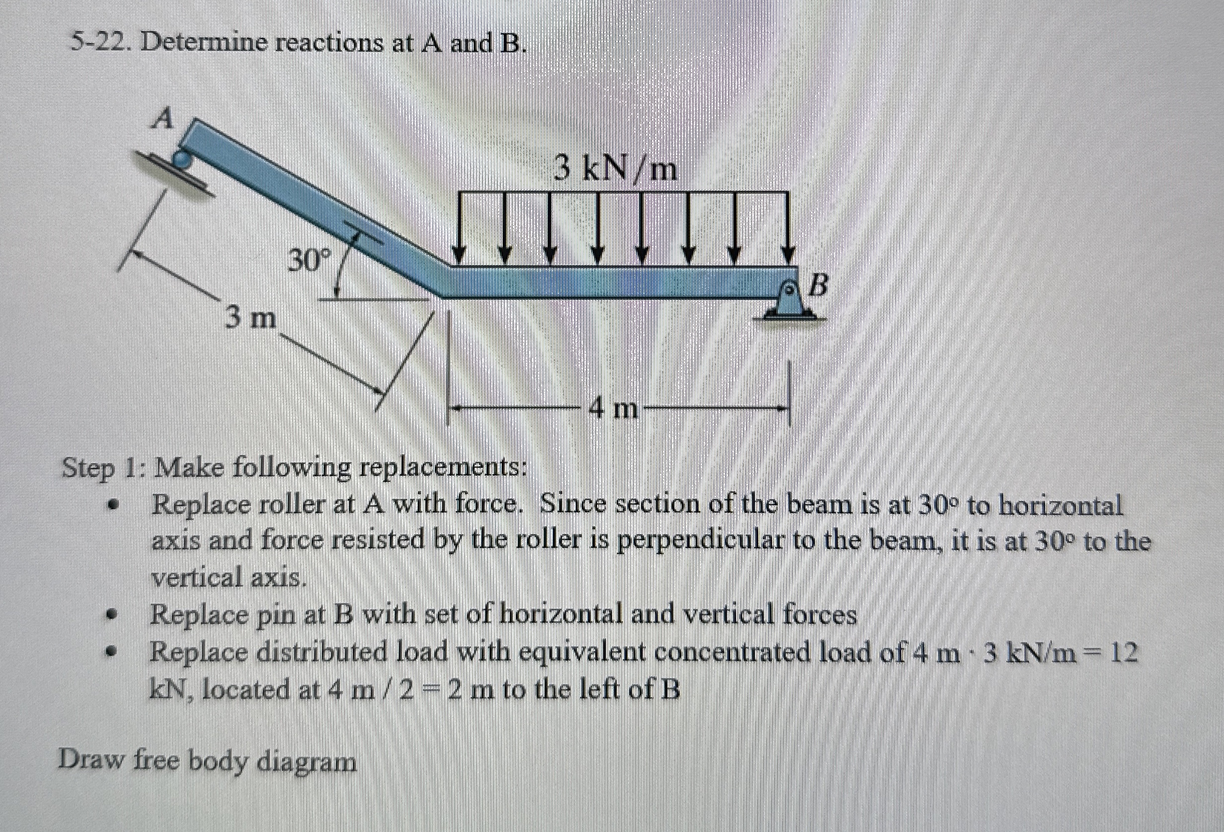 5 - 2 2 . Determine reactions at A and B . Step 1