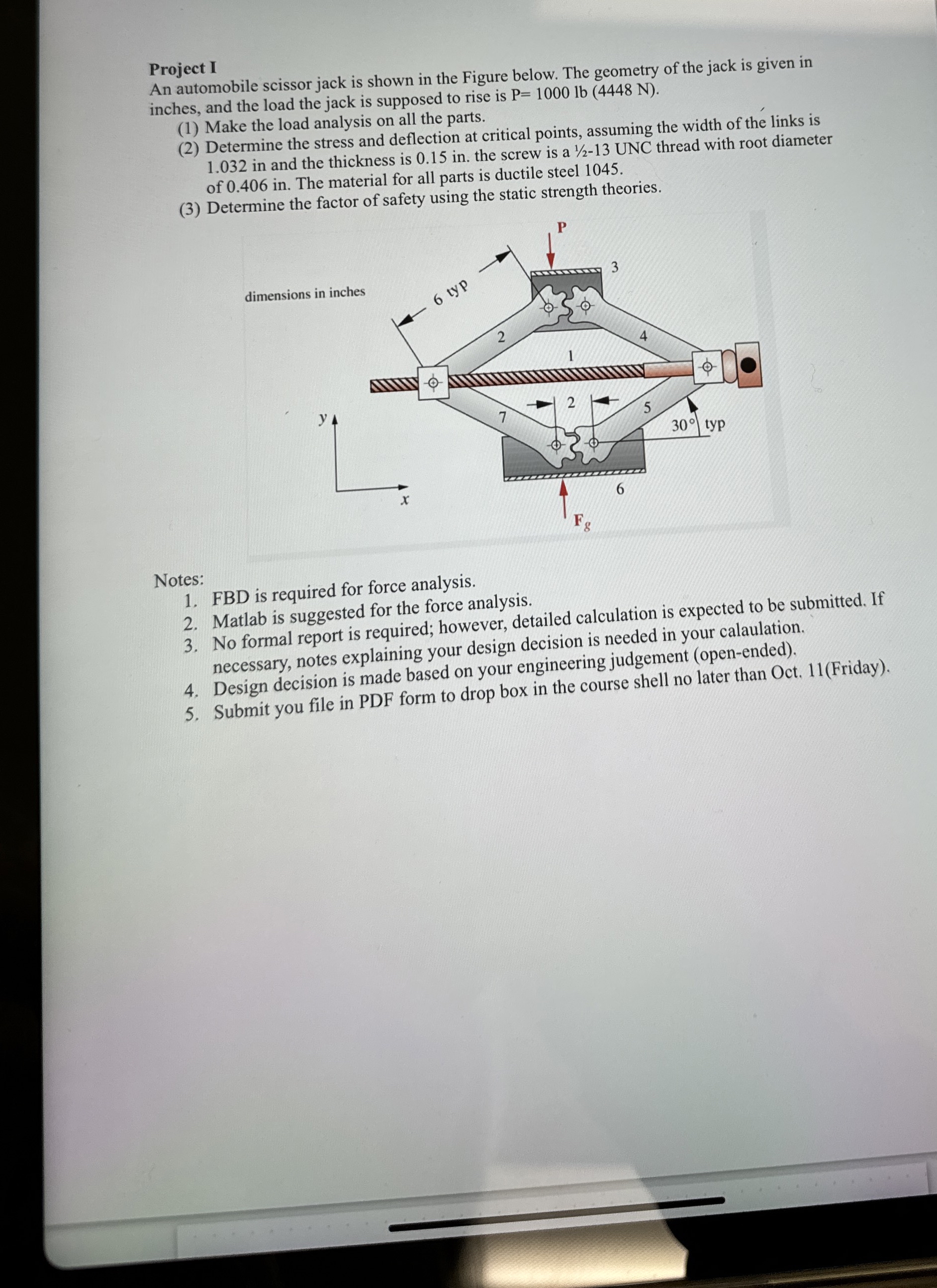 Project I An automobile scissor jack is shown in