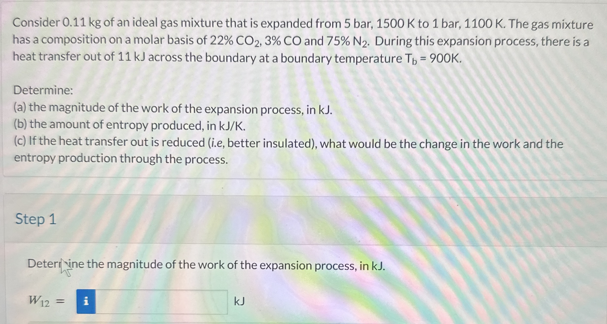 Consider 0 . 1 1 kg of an ideal gas mixture that