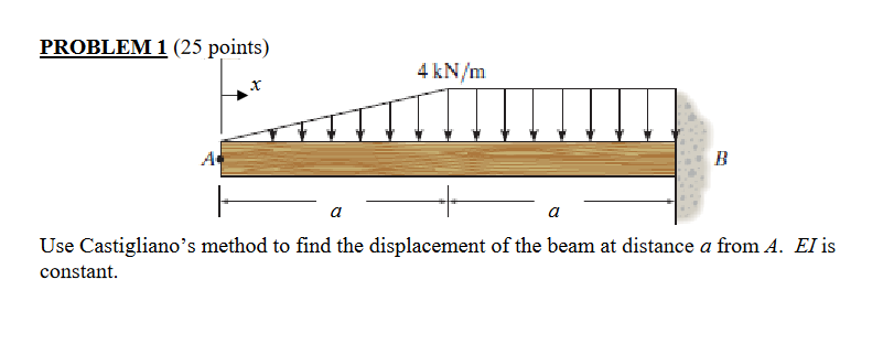 PROBLEM 1 ( 2 5 points ) Use Castigliano's method