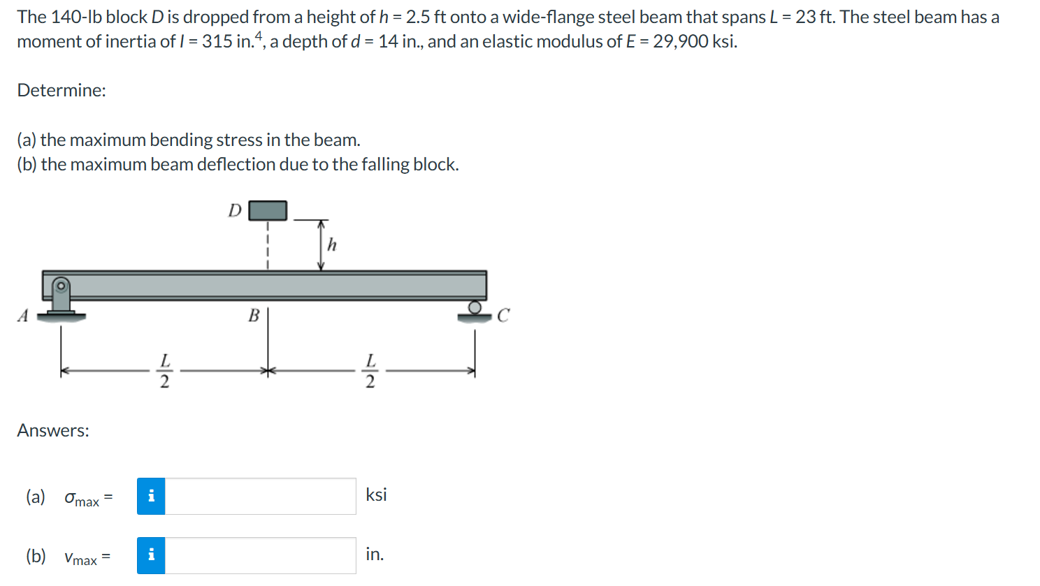 The 1 4 0 - lb block D is dropped from a height