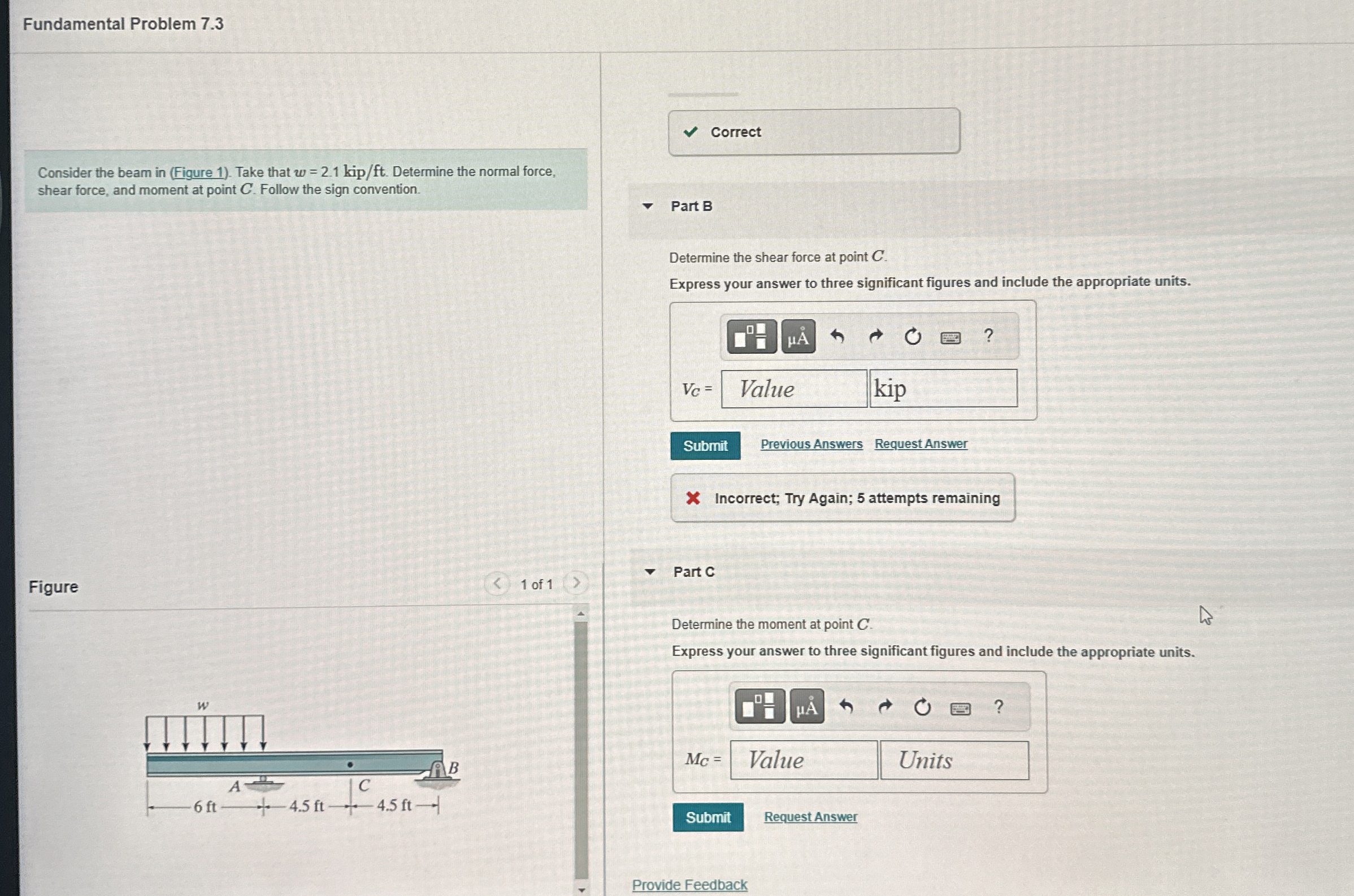 Fundamental Problem 7 . 3 Consider the beam in (