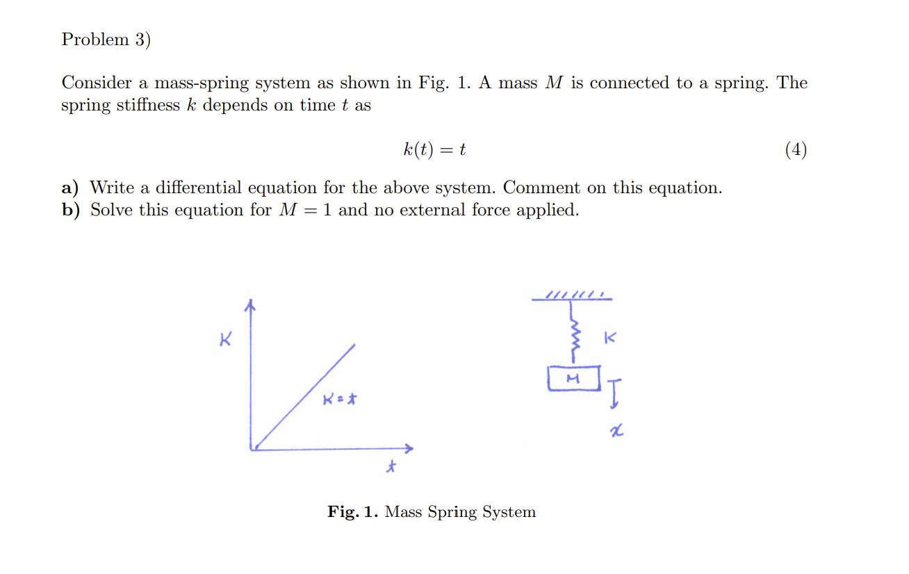 Problem 3 ) Consider a mass - spring system as
