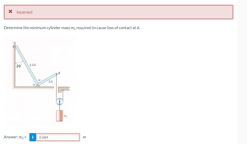 X Incorrect Determine the minimum cylinder mass m
