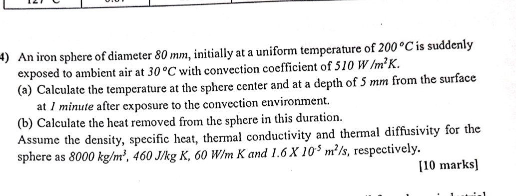 An iron sphere of diameter 8 0 mm , initially at