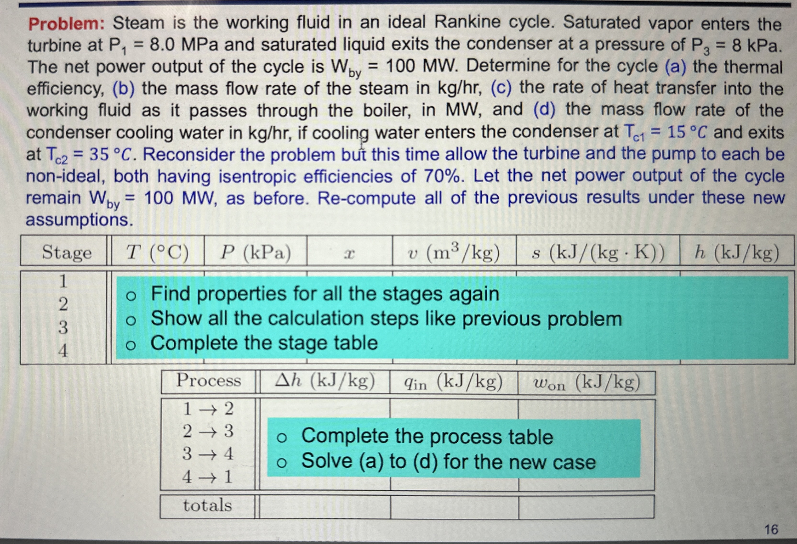 Problem: Steam is the working fluid in an ideal