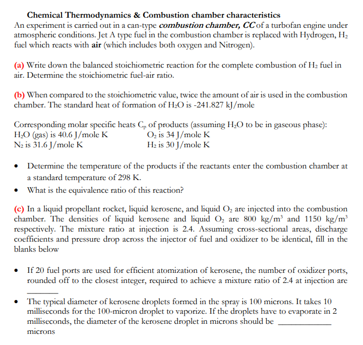 Chemical Thermodynamics & Combustion chamber