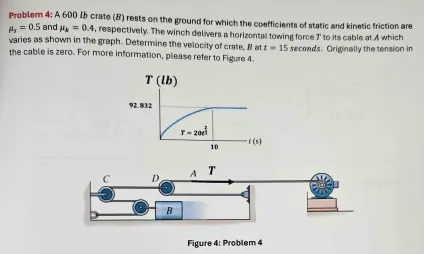 Problem 4 : A 6 0 0 lb crate ( B ) rests on the