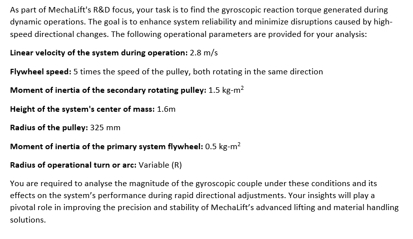As part of MechaLift's R&D focus, your task is to